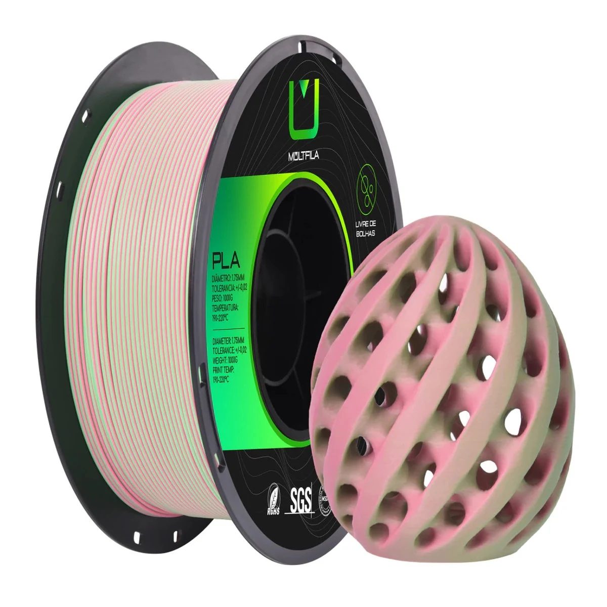 Filamento - PLA - Matte Duo Color - Rosa e Verde - Multfila - 1kg — 3